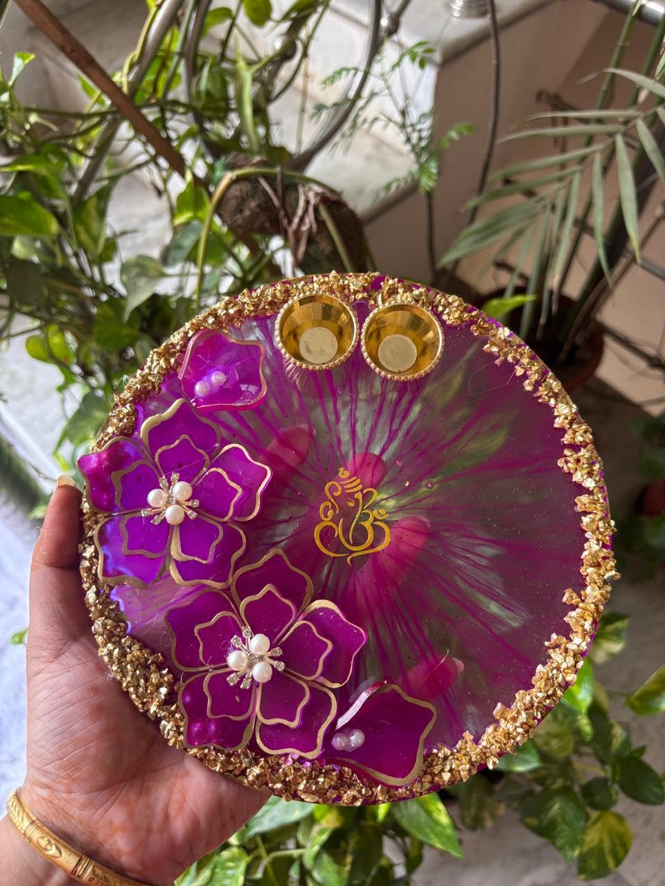 8 Inch Resin 3D flower Pooja Thali