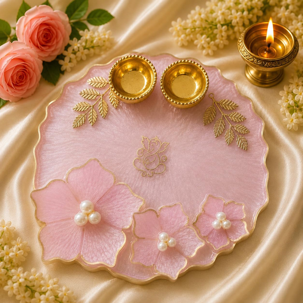 8 Inch Resin 3D flower Pooja Thali