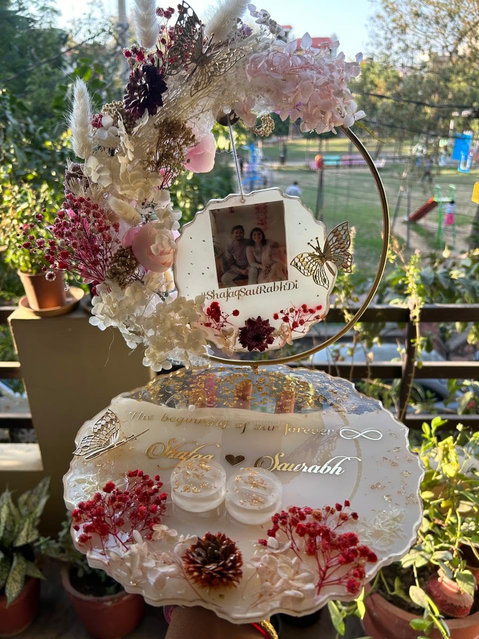 10 Inch Resin Engagement Platter with Ring Box Set