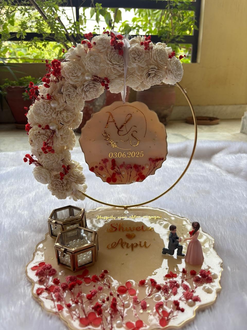 10 Inch Resin Engagement Platter with Ring Box Set