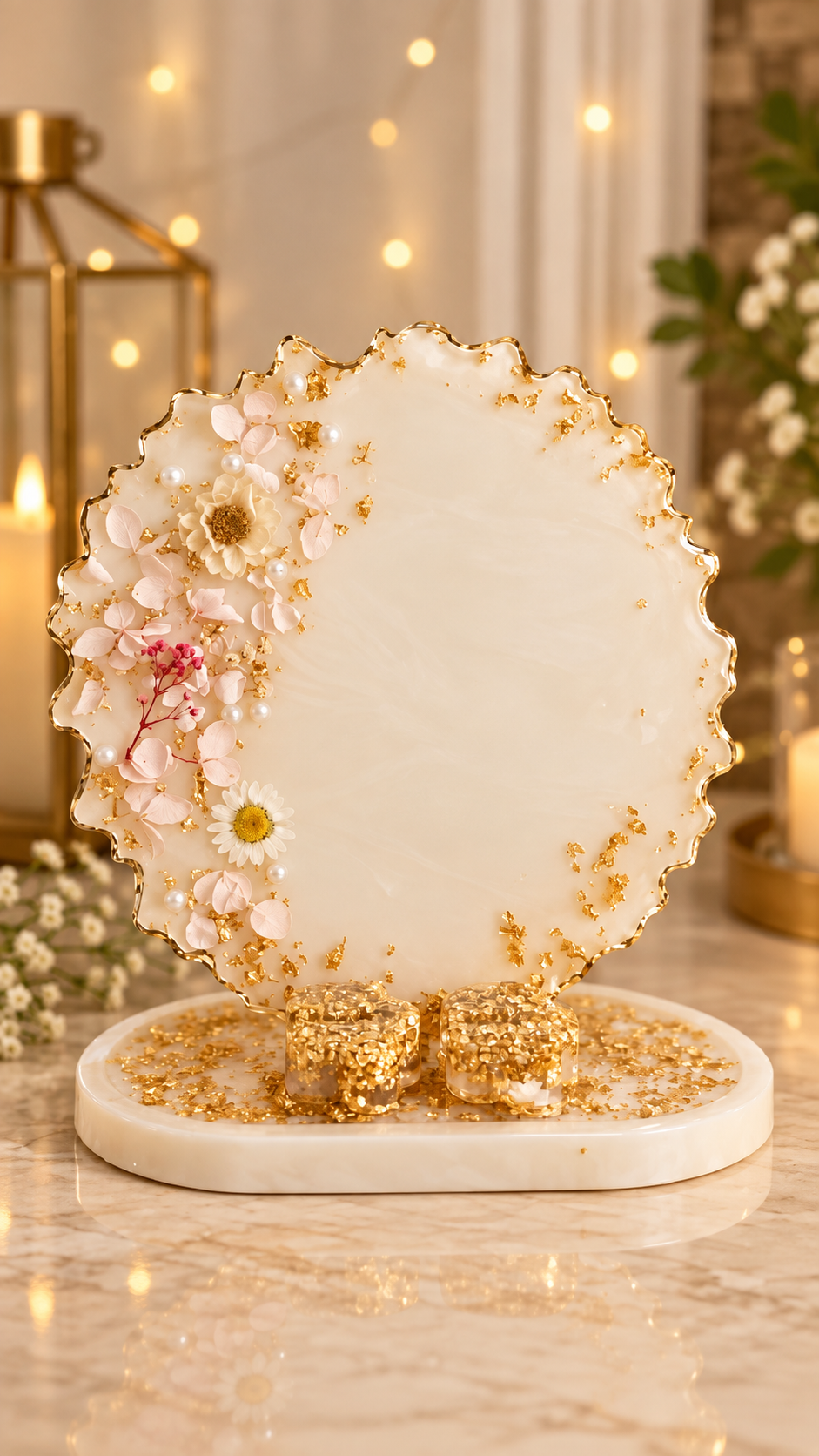 Personalized Resin Engagement Platter | 10 Inch Floral Ring Ceremony Tray | Custom Name & Date Gift