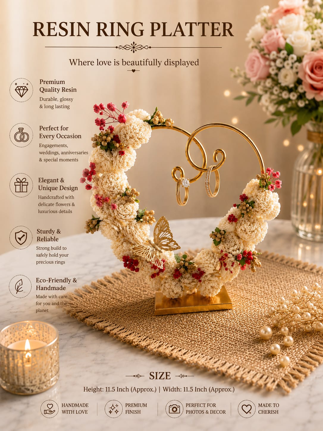 Personalised Metal Ring Stand Platter for Engagement, Wedding, Proposal & Anniversary
