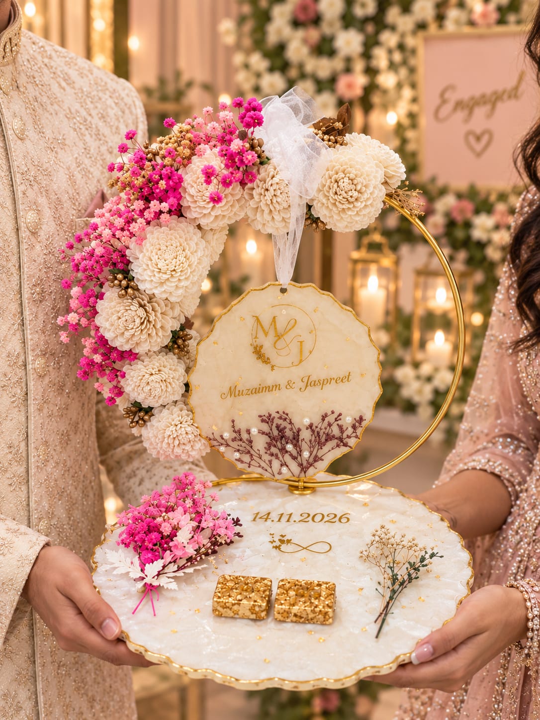10 Inch Resin Engagement Double Ring Platter | Handmade Decorative Ring Tray for Wedding, Proposal & Anniversary Gifts