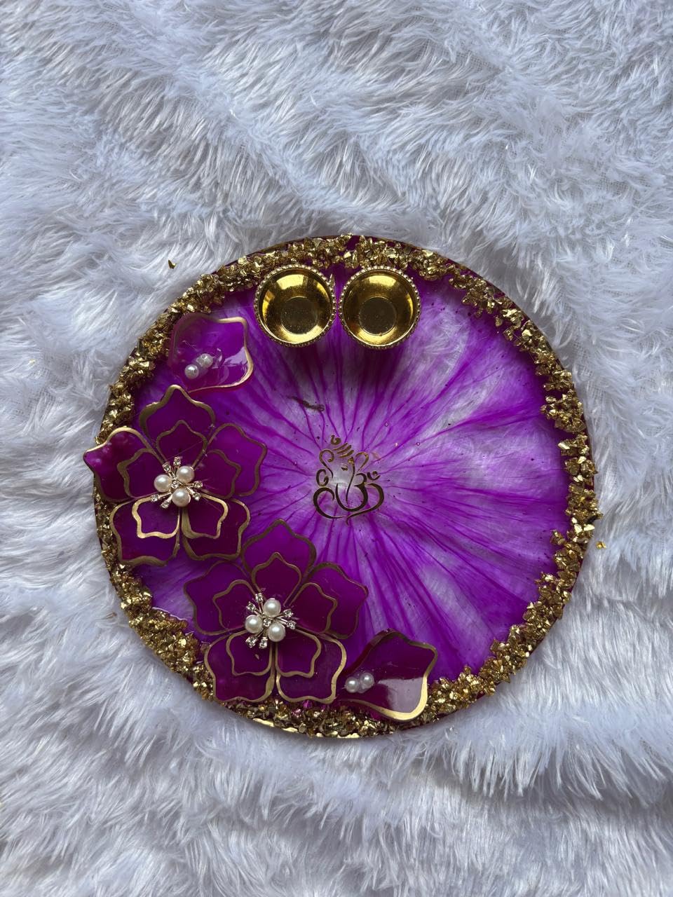 8 Inch Resin 3D flower Pooja Thali