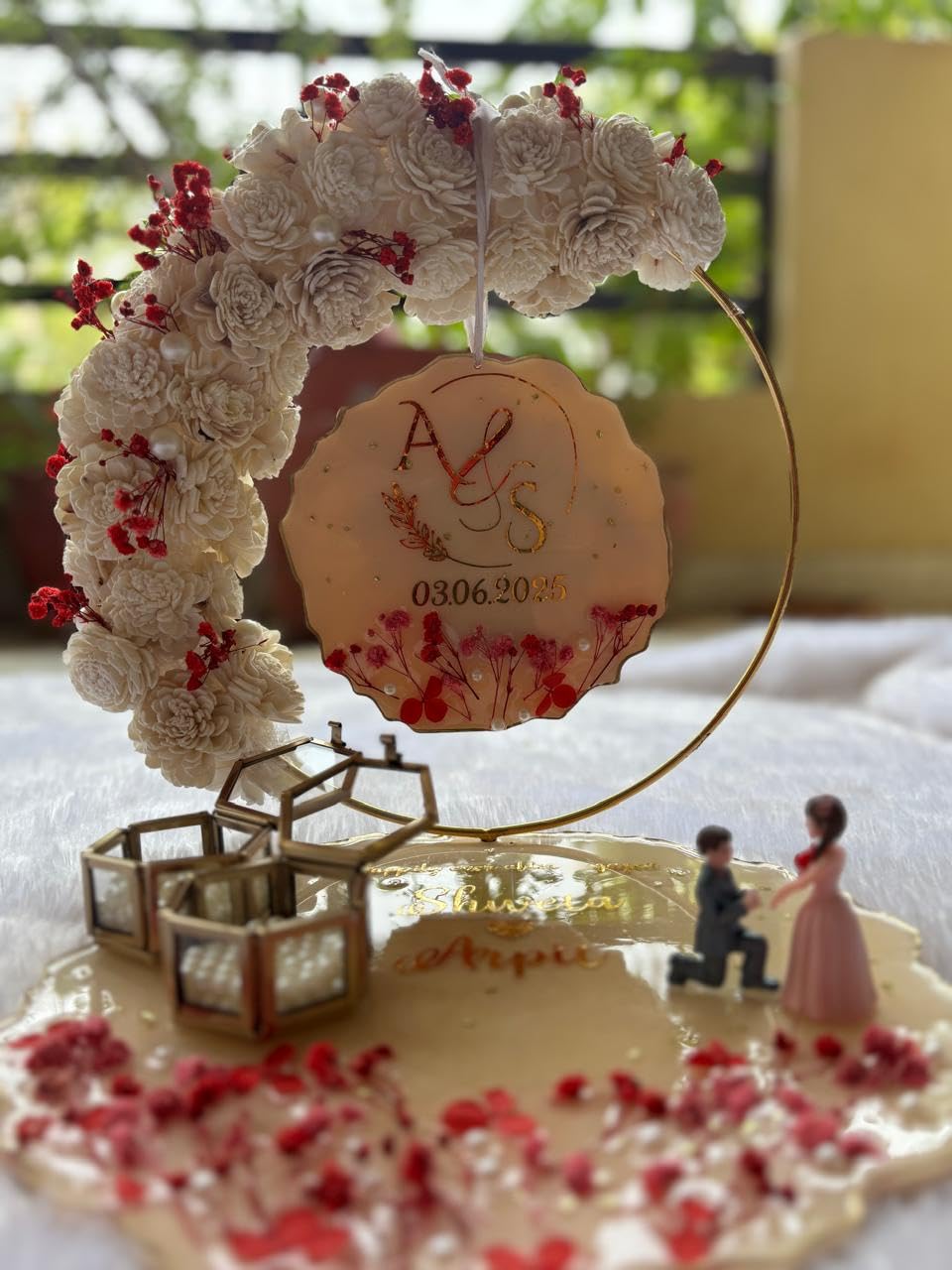 10 Inch Resin Engagement Platter with Ring Box Set