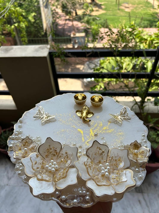 10 Inch Resin 3D flower Pooja Thali