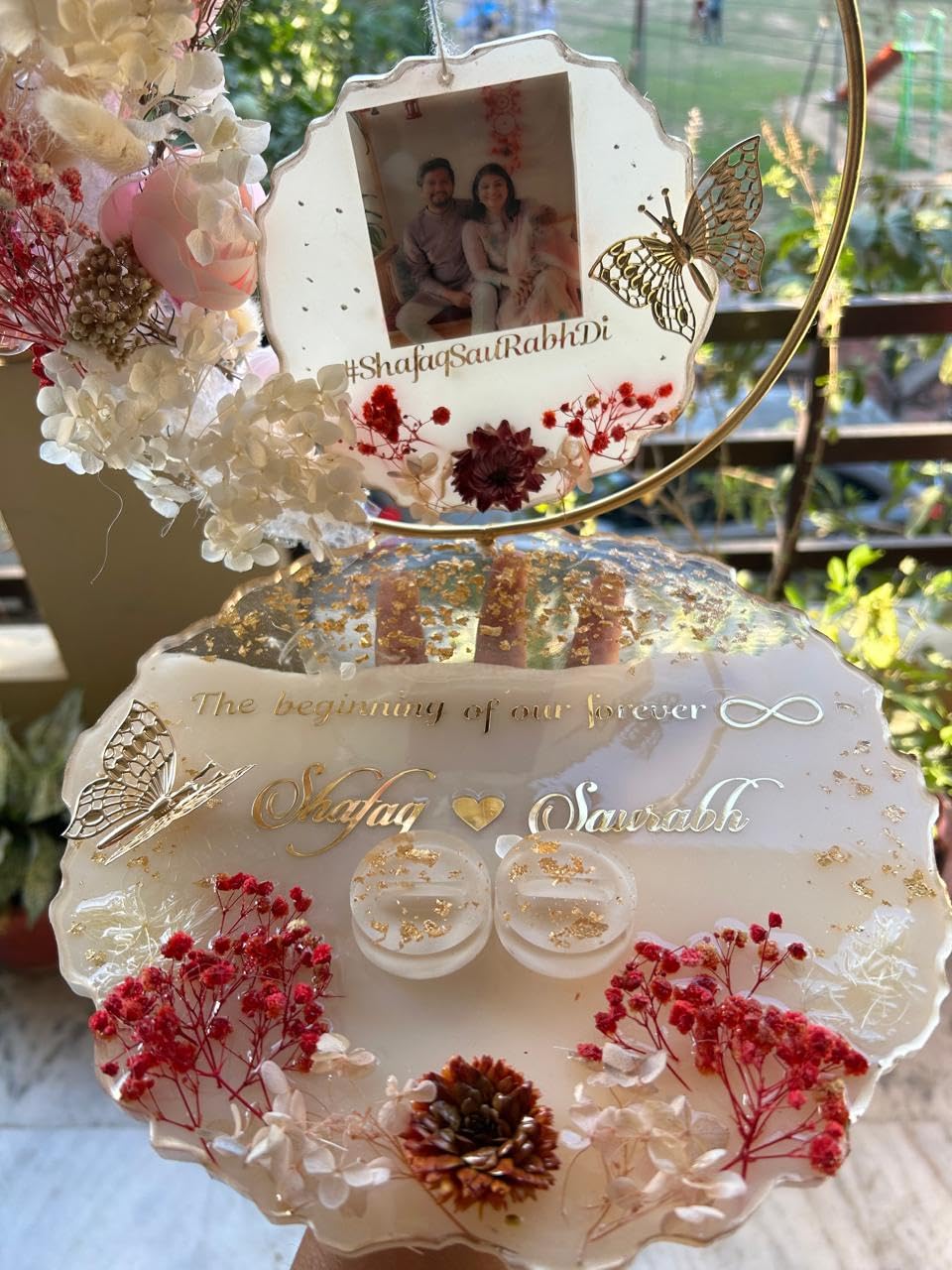 10 Inch Resin Engagement Platter with Ring Box Set