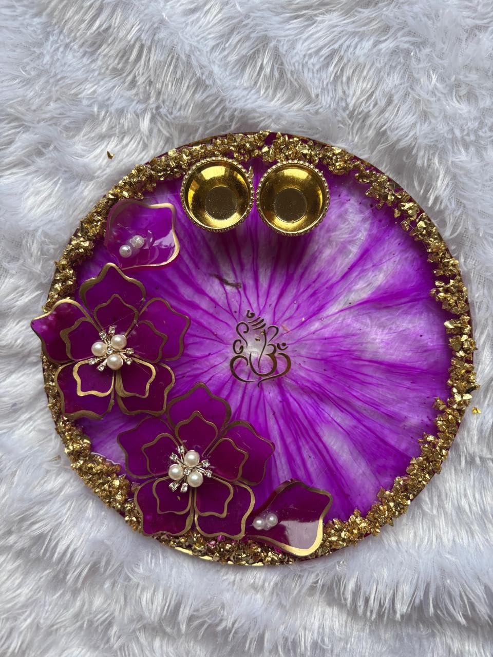 8 Inch Resin 3D flower Pooja Thali