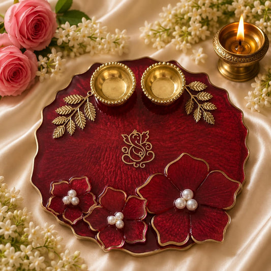 8 Inch Resin 3D flower Pooja Thali