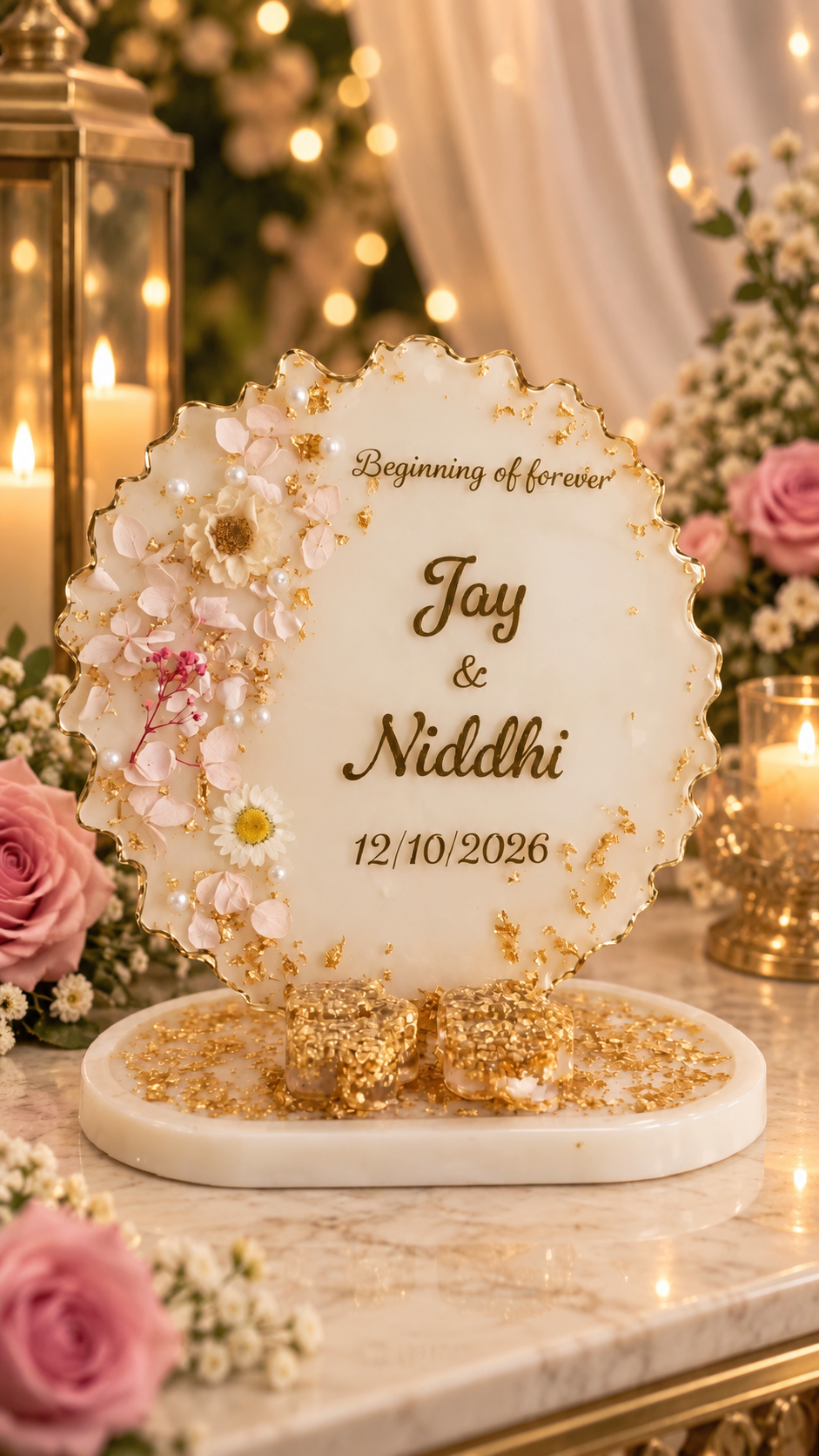 Personalized Resin Engagement Platter | 10 Inch Floral Ring Ceremony Tray | Custom Name & Date Gift