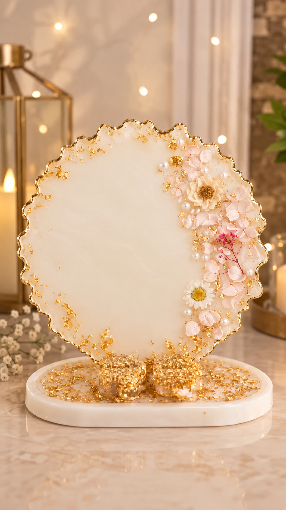 Personalized Resin Engagement Platter | 10 Inch Floral Ring Ceremony Tray | Custom Name & Date Gift