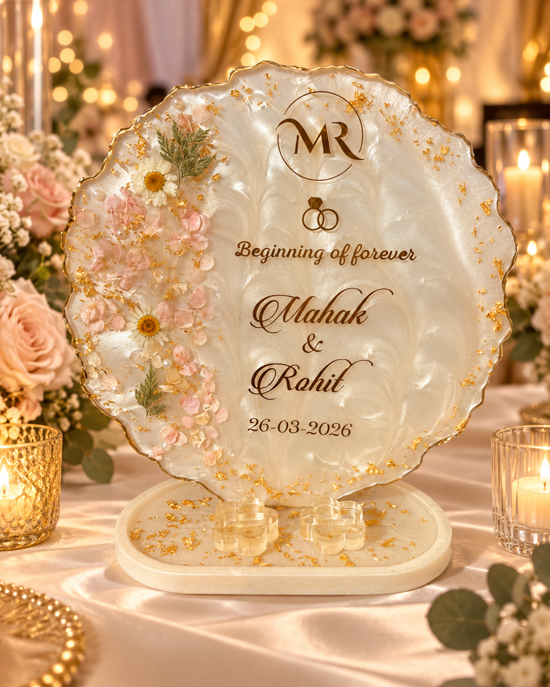Customize Handmade Standing Resin Ring Platter | Available in 8 & 10 Inch for Engagement, Wedding & Proposal