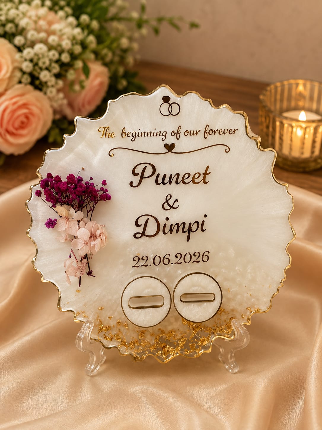 8 Inch Resin ring platter with 2 ring holder