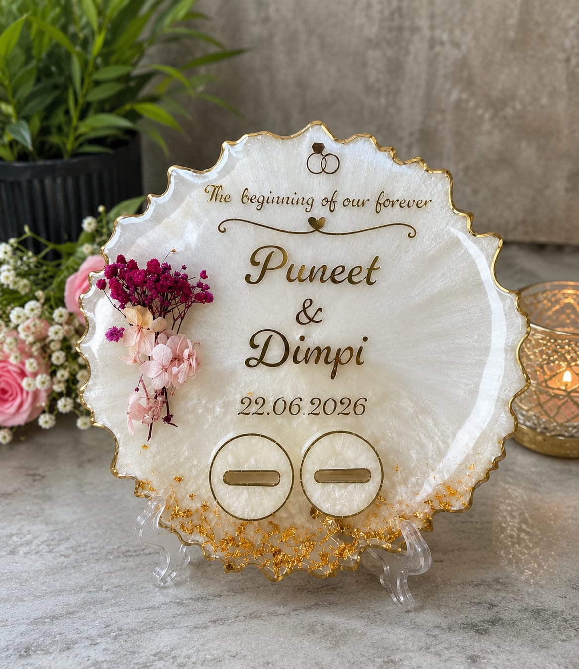 8 Inch Resin ring platter with 2 ring holder