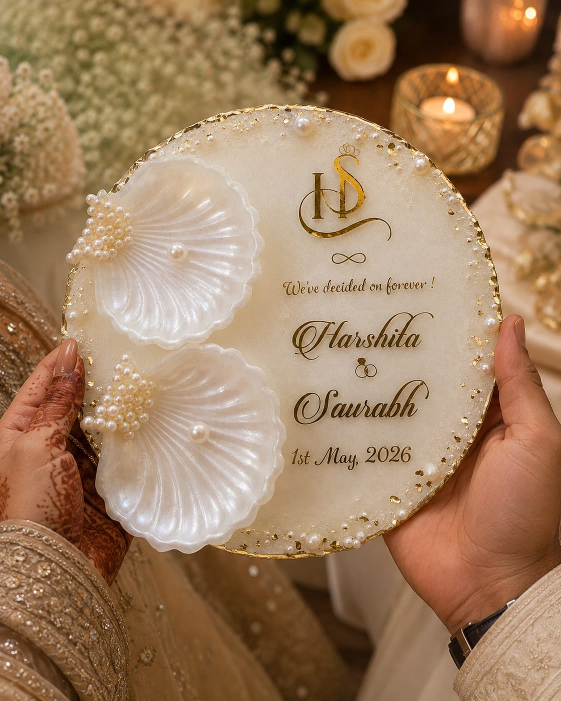 10 Inch Resin Engagement Ring Platter, Pearl Finish