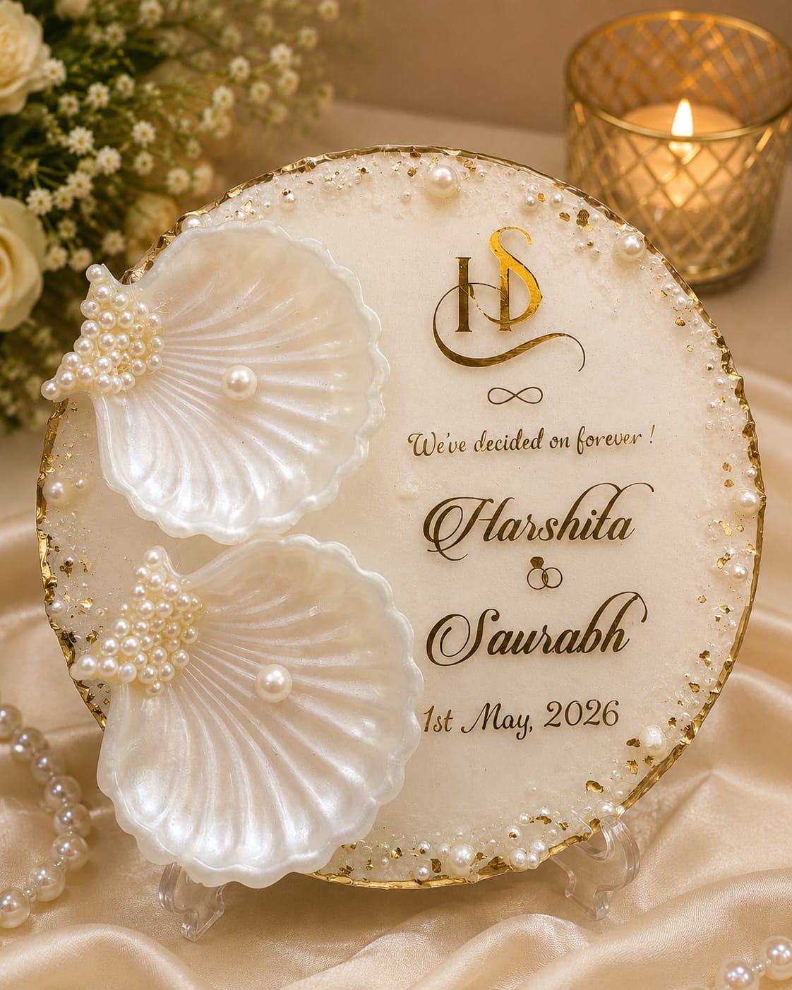 10 Inch Resin Engagement Ring Platter, Pearl Finish