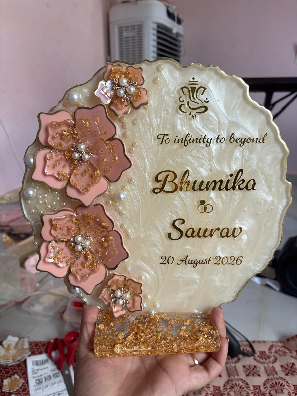 Standing Resin Wedding Platter with Custom Floral Design