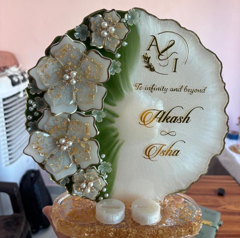 Standing Resin Wedding Platter with Custom Floral Design