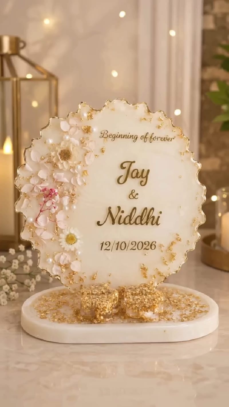 Personalized Resin Engagement Platter | 10 Inch Floral Ring Ceremony Tray | Custom Name & Date Gift