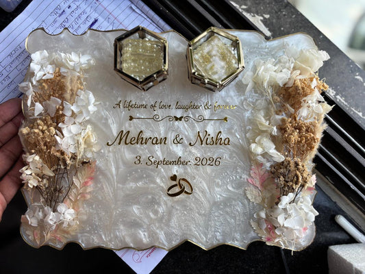 9×11 Inch Personalized Resin Floral Platter with 2 Ring Holders